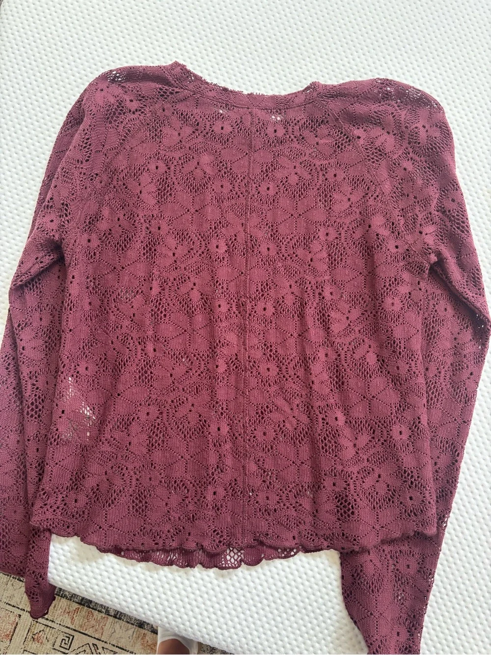 Free People Burgundy Lace Long-Sleeve Top